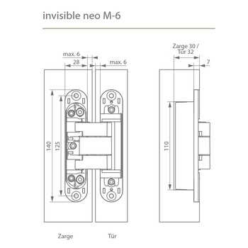 ARLU invisible neo M-6 Masszeichnung