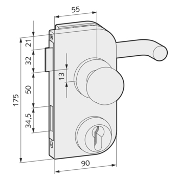 WSS Panikschloss mit festem Knopf und Türdrücker Produktbild