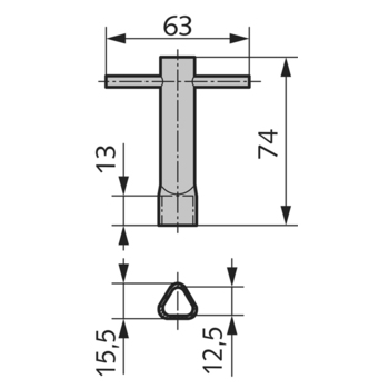WSS Dornschlüssel für 12 mm Dreikant Massbild 01.977.0123