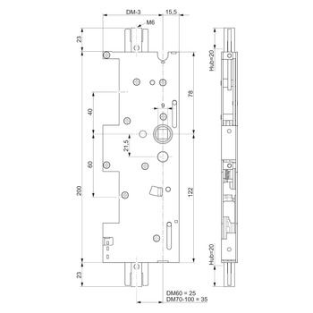 MSL Panik-Standflügelverriegelung 24413-H-TF für Holztüren, Produktzeichnung