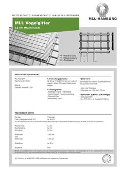 MLL Wetterschutz Datenblatt Vogelgitter 8.0 mm