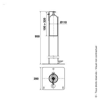 GLAMET-DISPENSER 500017 Fussbetätigter mechanischer Verteiler für Dispenserflaschen Massbild