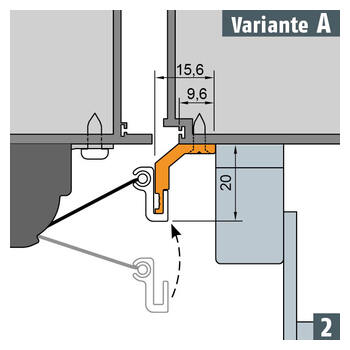 Montagevariante A: Das Montageprofil LP1 führt direkt an der Pushbar vorbei.