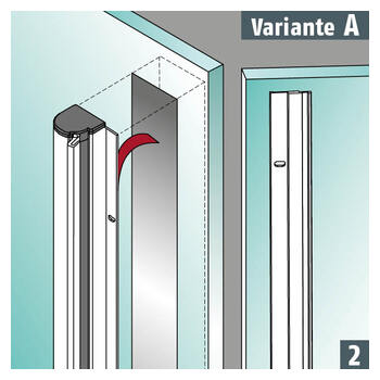 Montagevariante A: Das Rollo FSR 6000 / 7000 wird auf das Glas geklebt.