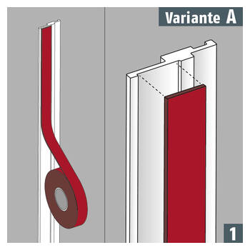 Montagevariante A: Das Montageprofil wird auf die Stahlzarge geklebt.