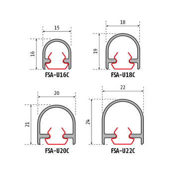 Abdeckprofil FSA 8100  mit Clip Profilgrössen Bild