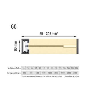 GLASSLINE FIX N SLIDE Lineare Anbindung - Höhe 60 mm Massbild
