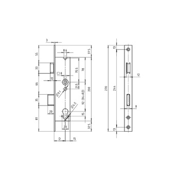 WSS Einsteckschloss Serie 200 14.120._.426 Massbild