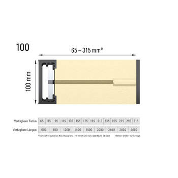 GLASSLINE FIX N SLIDE Lineare Anbindung - Höhe 100 mm Massbild