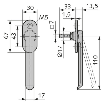 Falttürdrücker 02.246.1213 Massbild