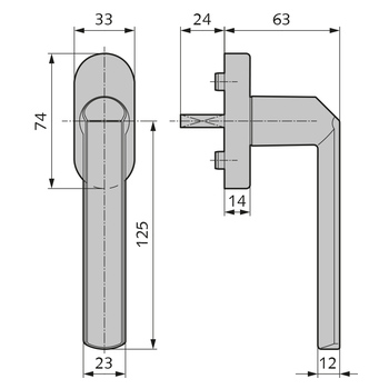 WSS Fenstergriff DesignLine mit 7 mm Vierkant 10.454.0024 Massbild