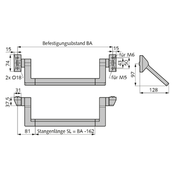 WSS Panik-Stangengriff 128 Design-Line 14.420.1000.426 Massbild