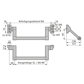 WSS Panik-Stangengriff 128 Alu Rund 14.420.2000 Massbild