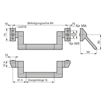 WSS Panik-Stangengriff 99 Design-Line 14.400.0000 Massbild