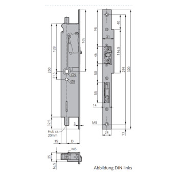 WSS Panik-Gegenkasten mit E-Öffner Serie 200 Massbild, Abbildung DIN links