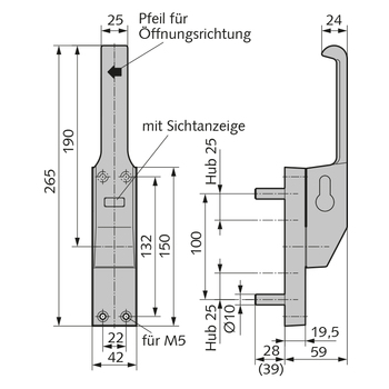 WSS Türtreibriegel abschliessbar 07.107.2800.230 Massbild