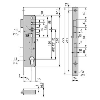 WSS Einsteckschloss 01.334.3500.426 Massbild