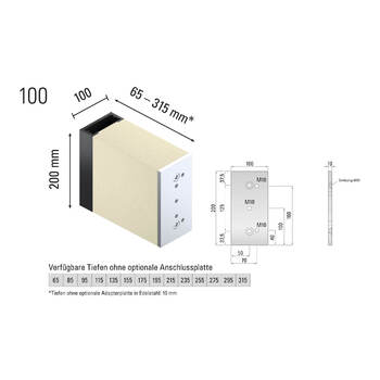 FIX N SLIDE Punktuelle Anbindung 100 mm Massbild