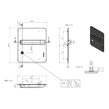 HEUSSER Schild S1.0.D3 Drücker rechts Massbild