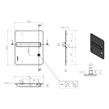 HEUSSER Schild S1.0.D3 Drücker links Massbild