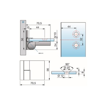 Pauli 8368ZN5-L Anschlagtürband NIVELLO+ Glas-Wand 90° Masbild