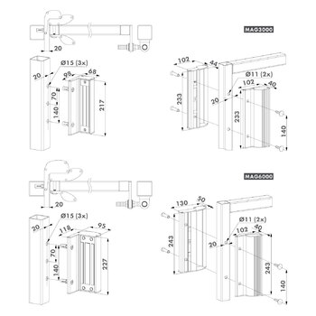 LOCINOX Magnetschloss mit Griffen TYP MAG Massbild