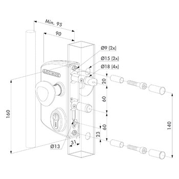 LOCINOX Elektroschloss  LEKQU4 675.011 Massbild