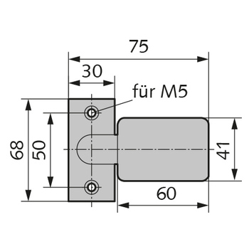 WSS Türknopf Flachform, gekröpft auf Rosette 02.270 Massbild