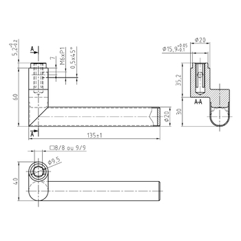 Türdrücker links/rechts gekröpft 5051B9/4030/SCI/R Massbild ohne Rosette