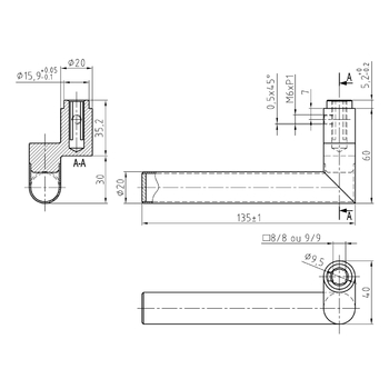 Türdrücker links/rechts gekröpft 5051B9/4030/SCI/L Massbild ohne Rosette