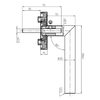 Nickal Fenster-Drehgriff mit 4-fach Rasterung 5171/4700/35 Massbild