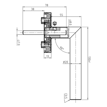 Nickal Fenster-Drehgriff mit 4-fach Rasterung 5171/4700/38 Massbild