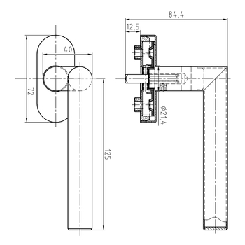 Fenster-Drehgriff mit seitlicher Griff-Kröpfung 5051.08/D/4700 Massbild