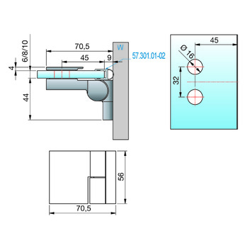 PAULI Anschlagtürband NIVELLO Glas-Wand 90° 8361 Massbild