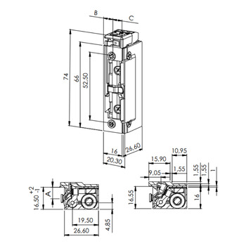 Türöffner B3301-TL Massbild