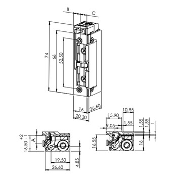 Feuerschutztüröffner F3001-TK Massbild