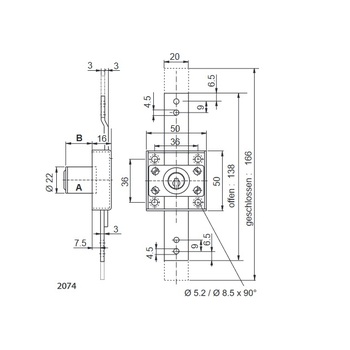 KABA 2074 Stangenschloss Massbild