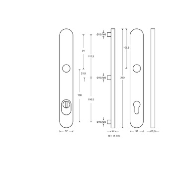 ASSA ABLOY Langschild Schutzbeschlag Massbild