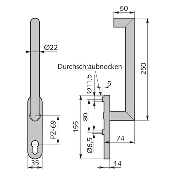 HAFI Hebeschiebetürgriff Model 224XXL/450 Massbild