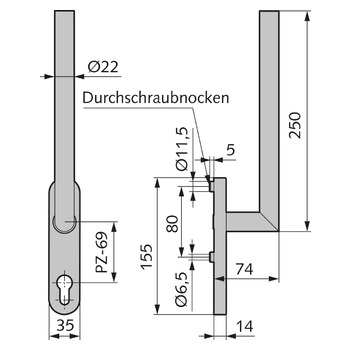 HAFI Hebeschiebetürgriff 203XXL/450 Massbild