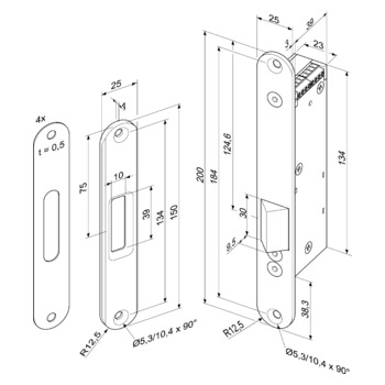 ASSA ABLOY Fluchttürverriegelung 352M.80 Masszeichnung