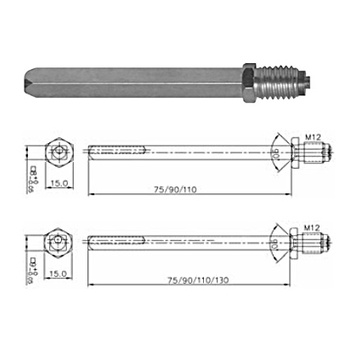 Wechselvierkantstift M12 Nickal