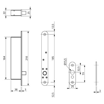 ASSA ABLOY Türriegel 843-4-30----Q41 Masszeichnung