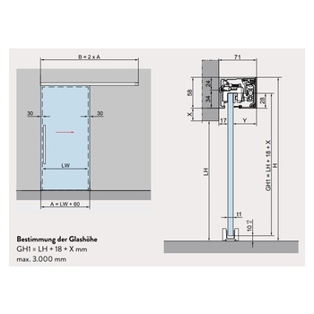 GORMA GLAS Schiebetürbeschlag MUTO Comfort L 80 Abmessungen