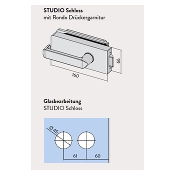 dorma glas STUDIO Schloss mit Rondo Drückergarnitur 10.149 Masszeichnung