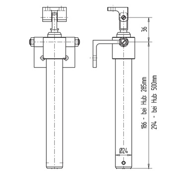 WSS Manueller Teleskop-Spindeltrieb, 2-stufig 12.101 Abmessung Hub 285mm