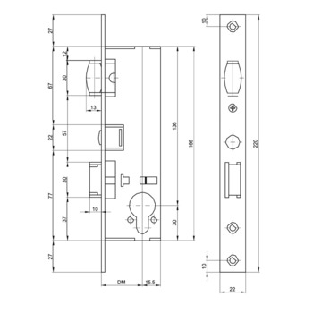 ASSA ABLOY MSL PORTA Rollfallen-Einsteckschloss 1930 Massbild