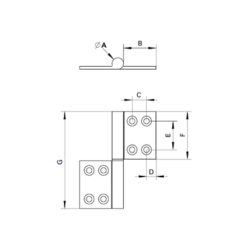 Lappen-Scharnier aus Aluminium Nr. 101 Vermassung