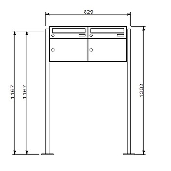 KNOBLOCH Briefkasten 2-fach mit seitlicher Stütze BR37ST2WE Abmessungen