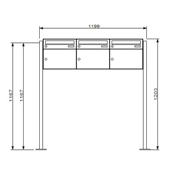 KNOBLOCH Briefkasten 3-fach mit seitlicher Stütze BR37ST3WE Abmessungen